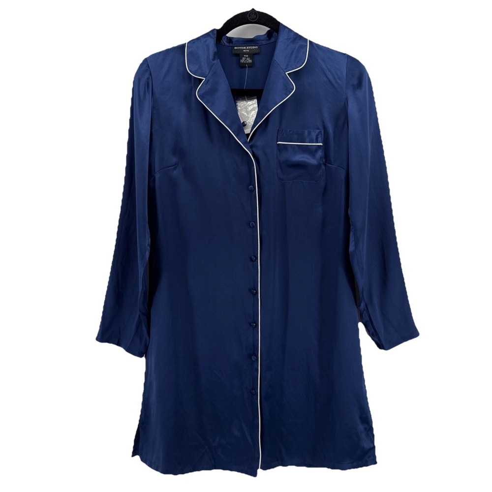 Sutton Studio 100% Silk Nightgown Womens XS Petite Blue Pajama Sleep Shirt NWT